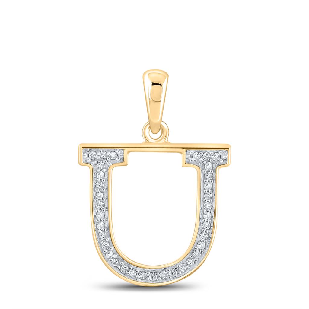 10k Yellow Gold Round Diamond Initial Letter Pendant