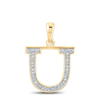 10k Yellow Gold Round Diamond Initial Letter Pendant