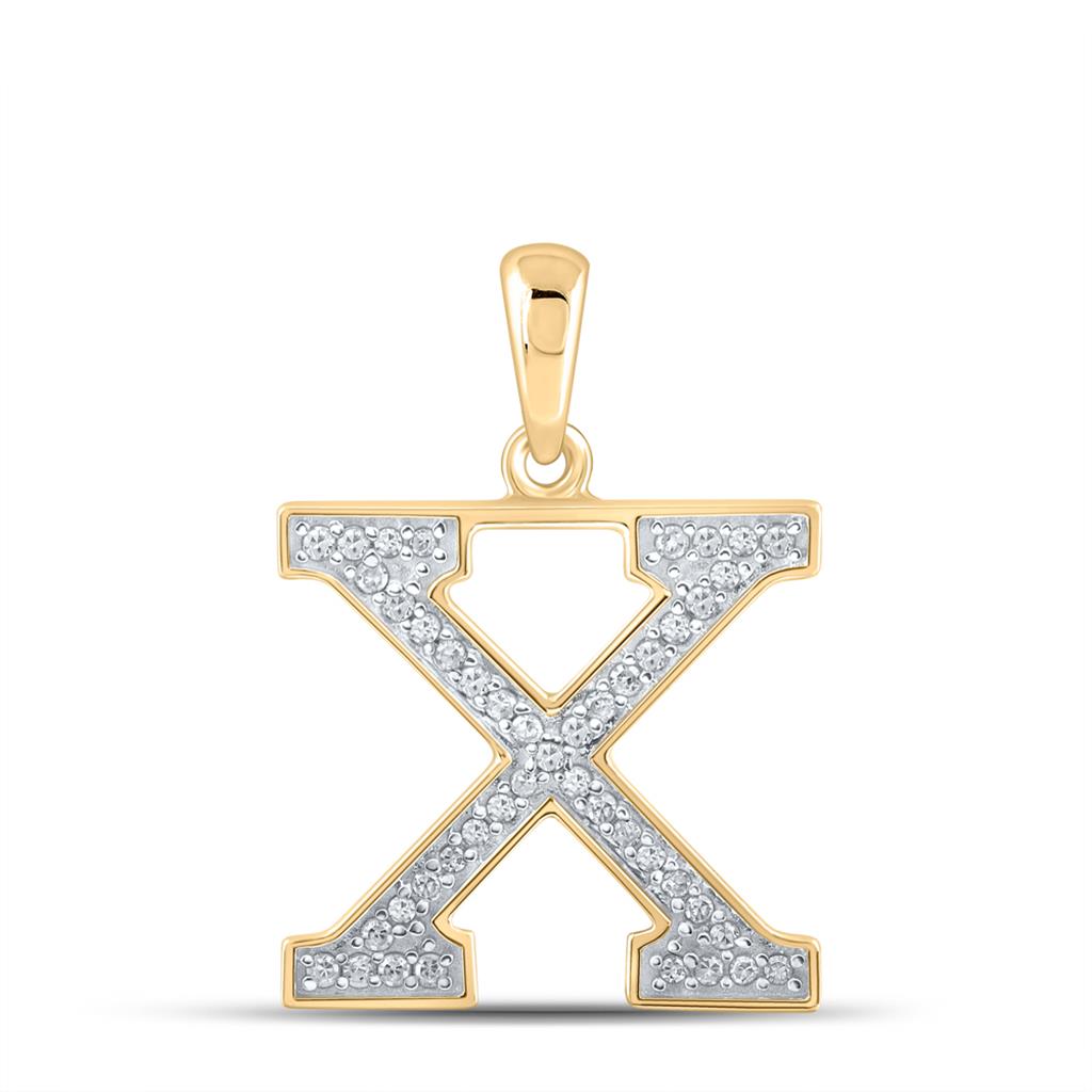 10k Yellow Gold Round Diamond Initial Letter Pendant
