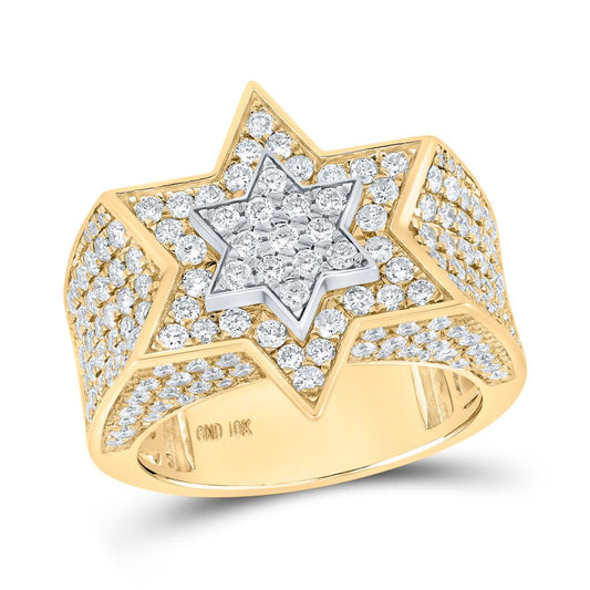 10k Two-tone Gold Round Diamond Magen David Star Ring 3-3/8 Cttw