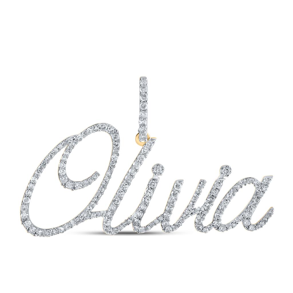 10k Yellow Gold Round Diamond Olivia Name Pendant