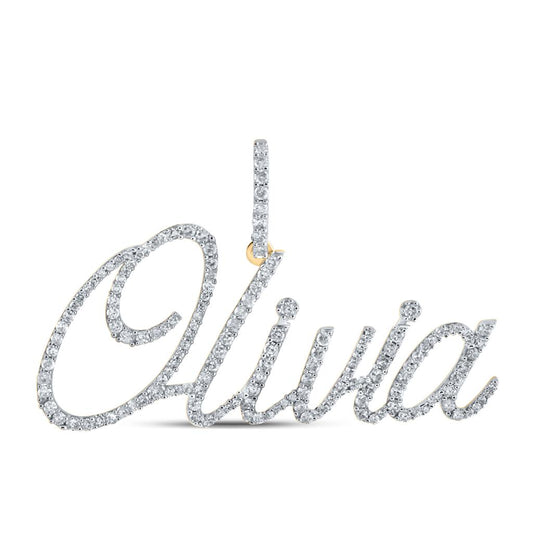 10k Yellow Gold Round Diamond Olivia Name Pendant