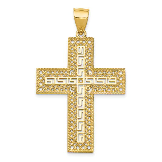 14k Greek Key Filigree Cross Pendant