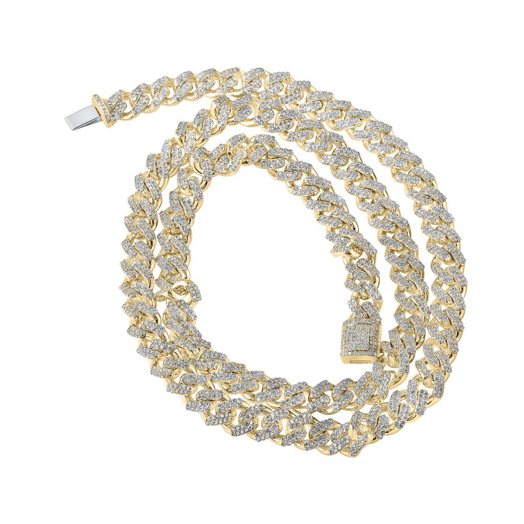 10k Yellow Gold Round Diamond 22-inch Cuban Link Chain Necklace 8-5/8 Cttw