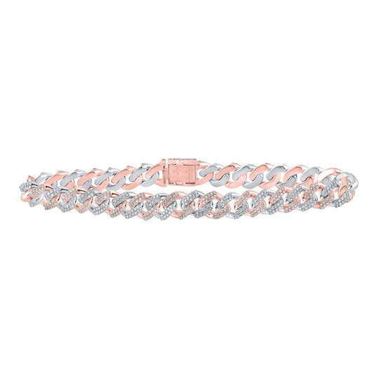 10k Two-tone Gold Round Diamond Cuban Link Bracelet 3-3/4 Cttw