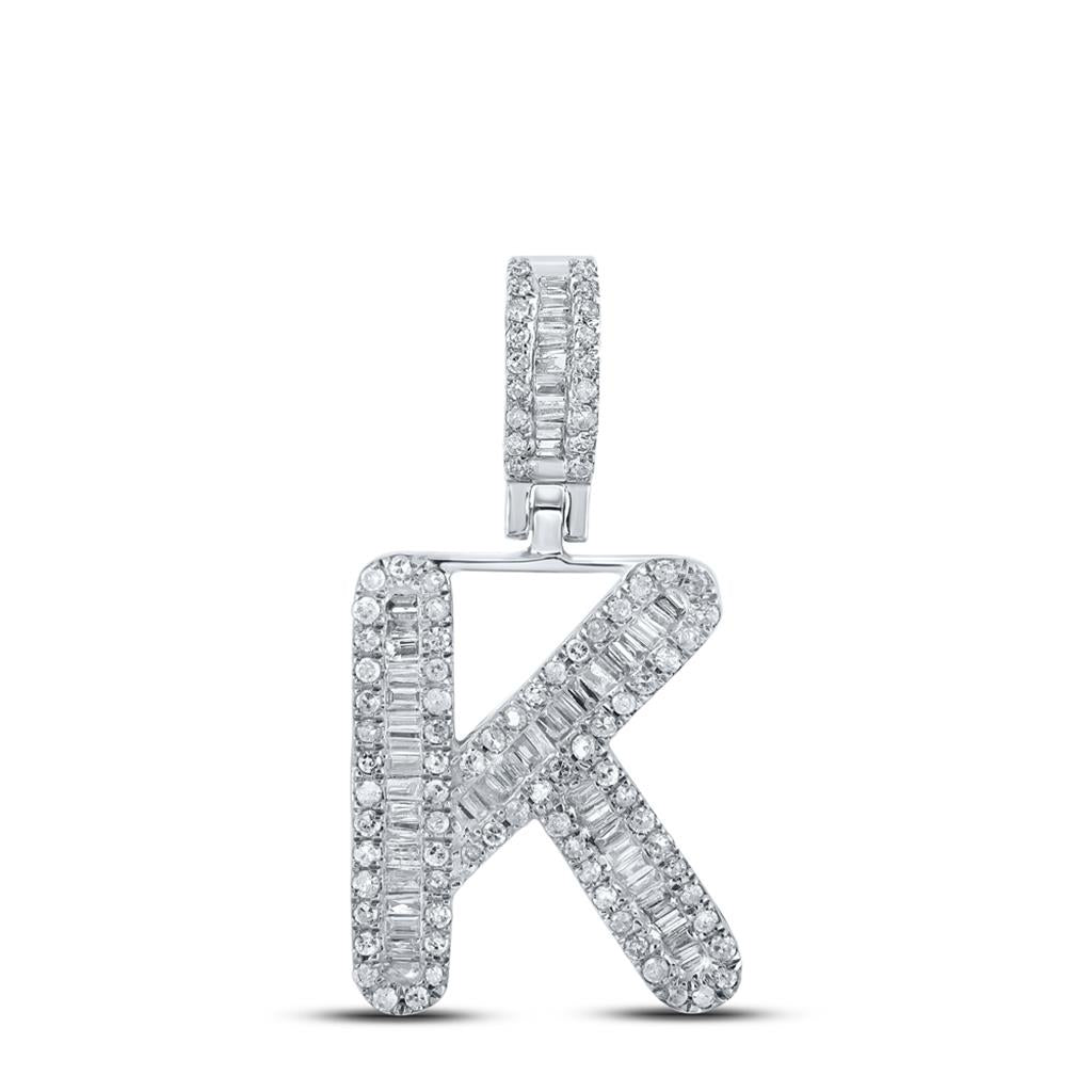 Baguette Diamond Initial Letter Pendant 3/8 to 1/2 Cttw