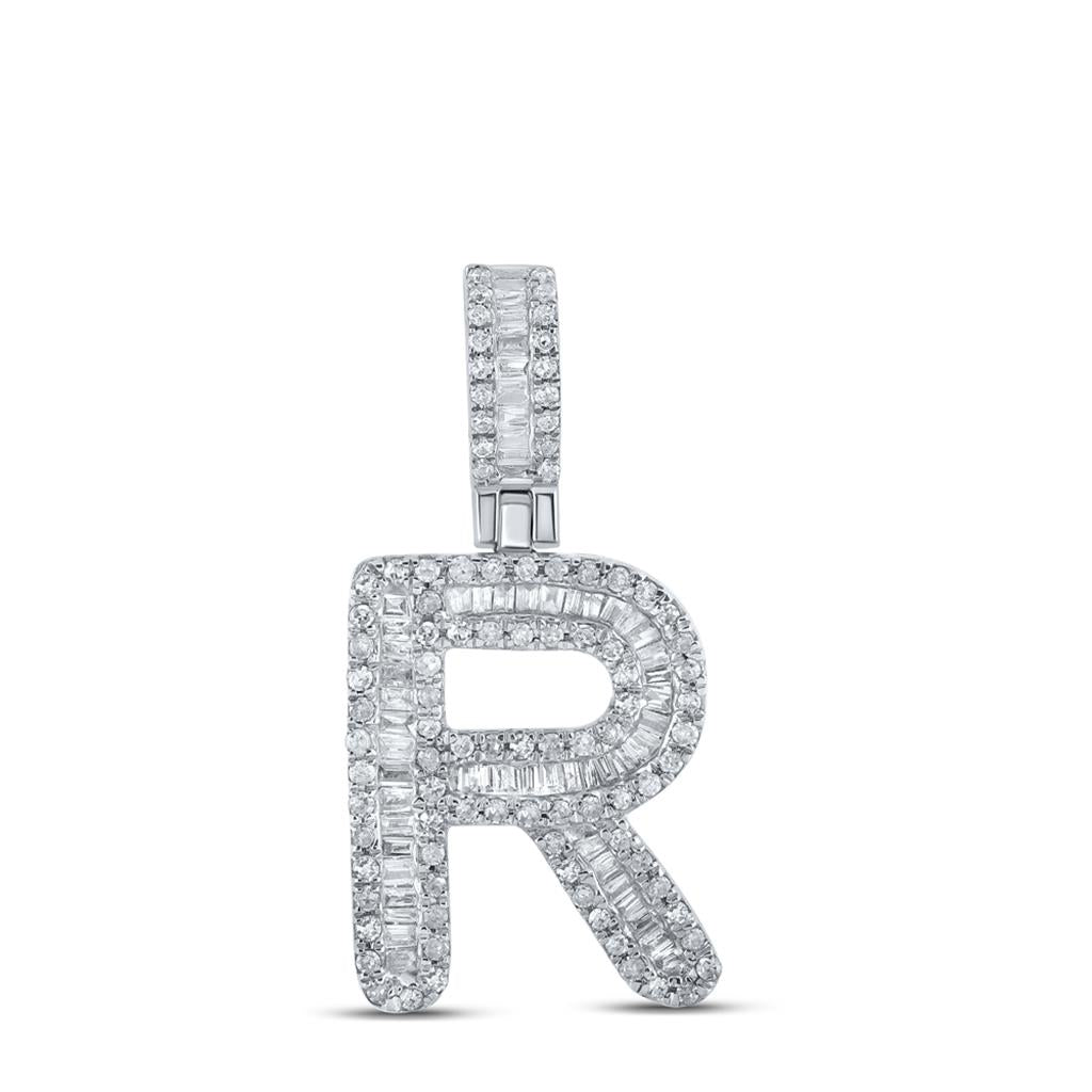 Baguette Diamond Initial Letter Pendant 3/8 to 1/2 Cttw