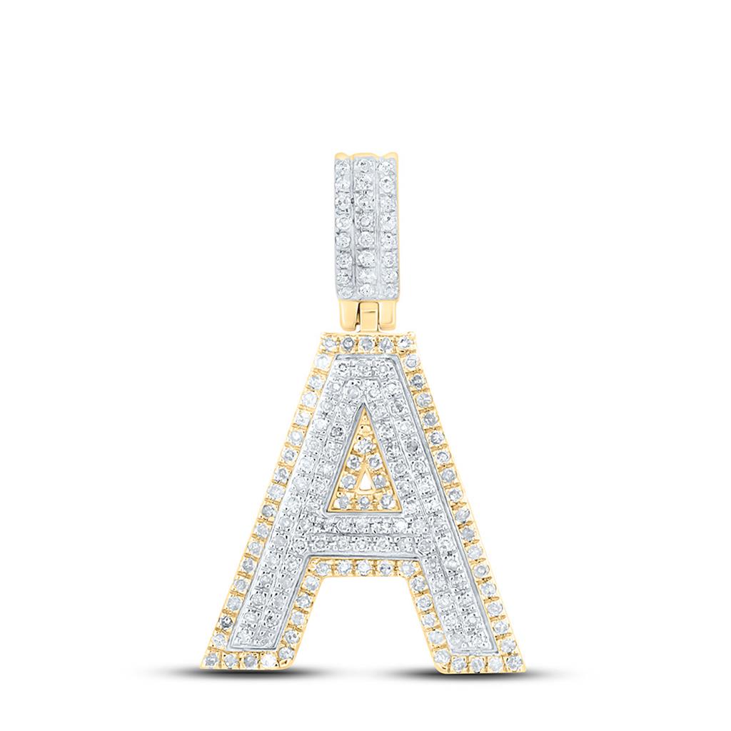 10k Two-tone Gold Round Diamond Initial Letter Pendant 1/2 to 5/8 Cttw
