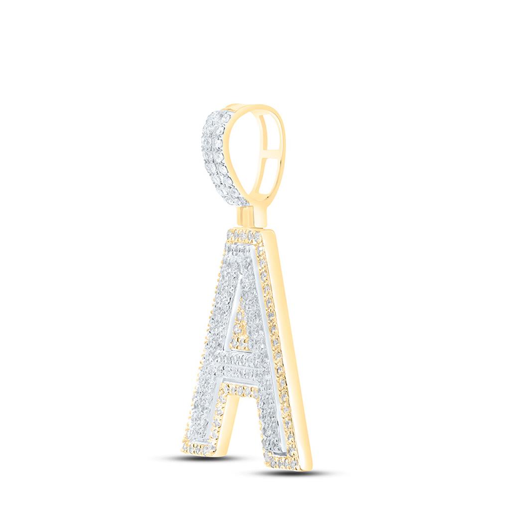 10k Two-tone Gold Round Diamond Initial Letter Pendant 1/2 to 5/8 Cttw
