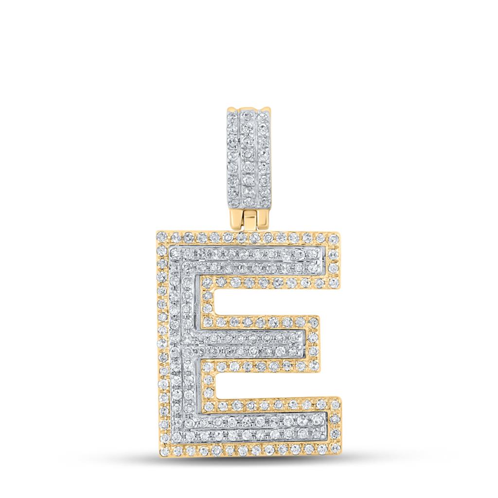 10k Two-tone Gold Round Diamond Initial Letter Pendant 1/2 to 5/8 Cttw