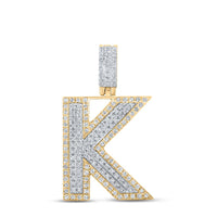 10k Two-tone Gold Round Diamond Initial Letter Pendant 1/2 to 5/8 Cttw