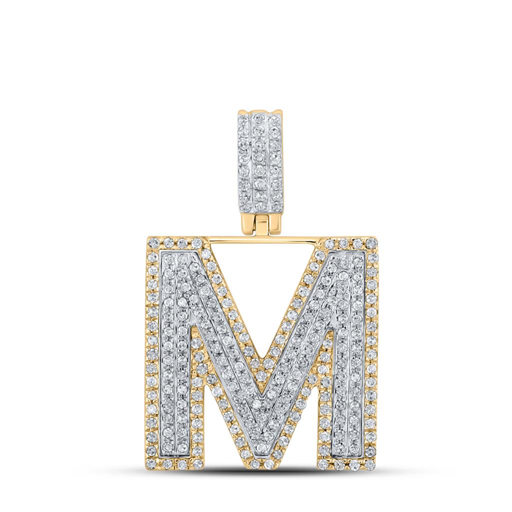 10k Two-tone Gold Round Diamond Initial Letter Pendant 1/2 to 5/8 Cttw