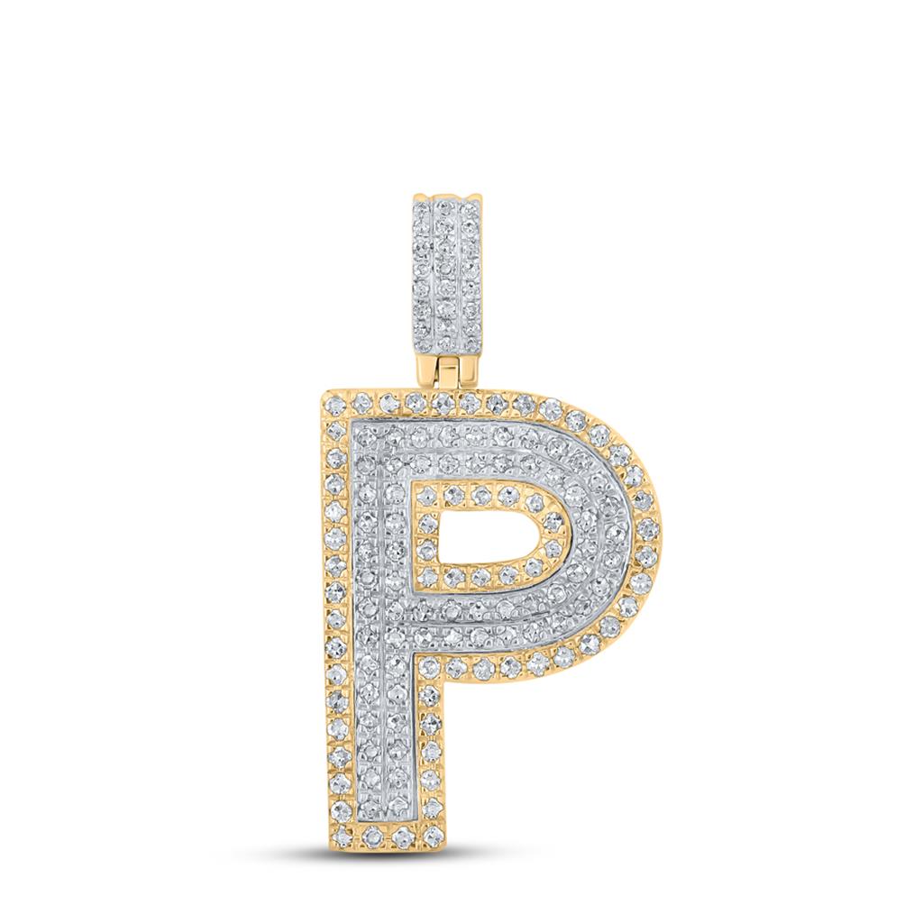 10k Two-tone Gold Round Diamond Initial Letter Pendant 1/2 to 5/8 Cttw