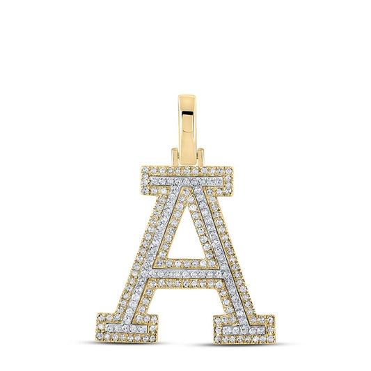 10k Two-tone Gold Round Diamond Initial Letter Pendant