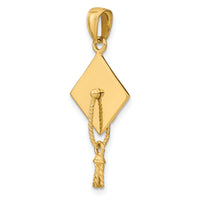 14k Solid Polished 3-D Graduation Cap Pendant