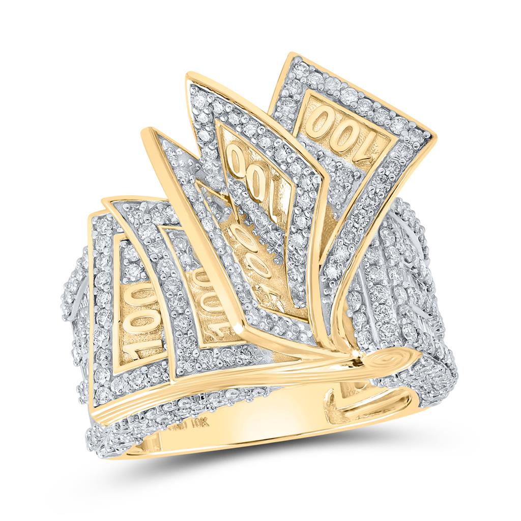 10k Yellow Gold Baguette Diamond 100 Bill Band Ring 3-1/3 Cttw