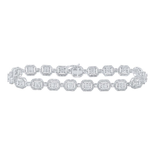 10k White Gold Baguette Diamond Link Bracelet 4-1/2 Cttw