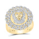 10k Yellow Gold Round Diamond Lion Cuban Link Circle Ring 7/8 Cttw