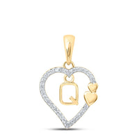 10k Yellow Gold Round Diamond Q Heart Letter Pendant