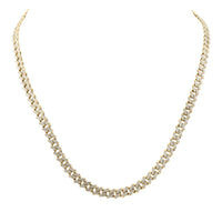 10k Yellow Gold Round Diamond Straight Cuban Link Necklace