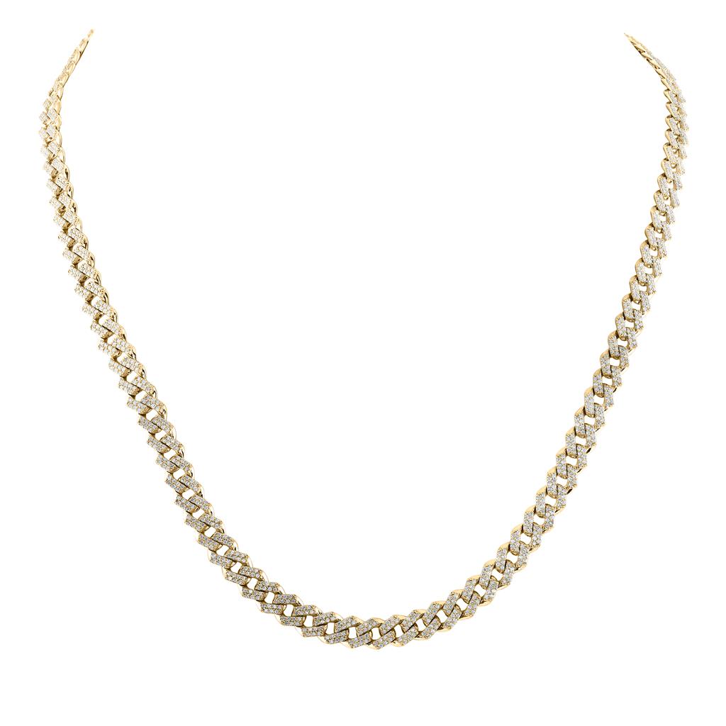 10k Yellow Gold Round Diamond Straight Cuban Link Necklace