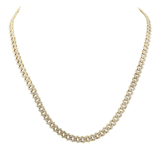 10k Yellow Gold Round Diamond Straight Cuban Link Necklace