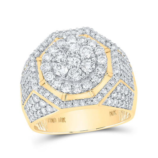 10k Yellow Gold Round Diamond Octagon Cluster Ring 2-7/8 Cttw