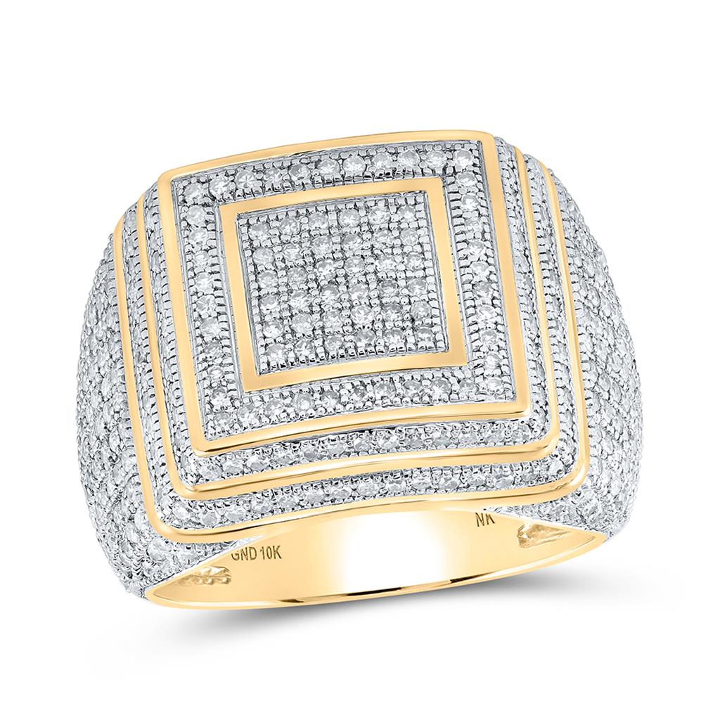 10k Yellow Gold Round Diamond Square Ring 1-7/8 Cttw