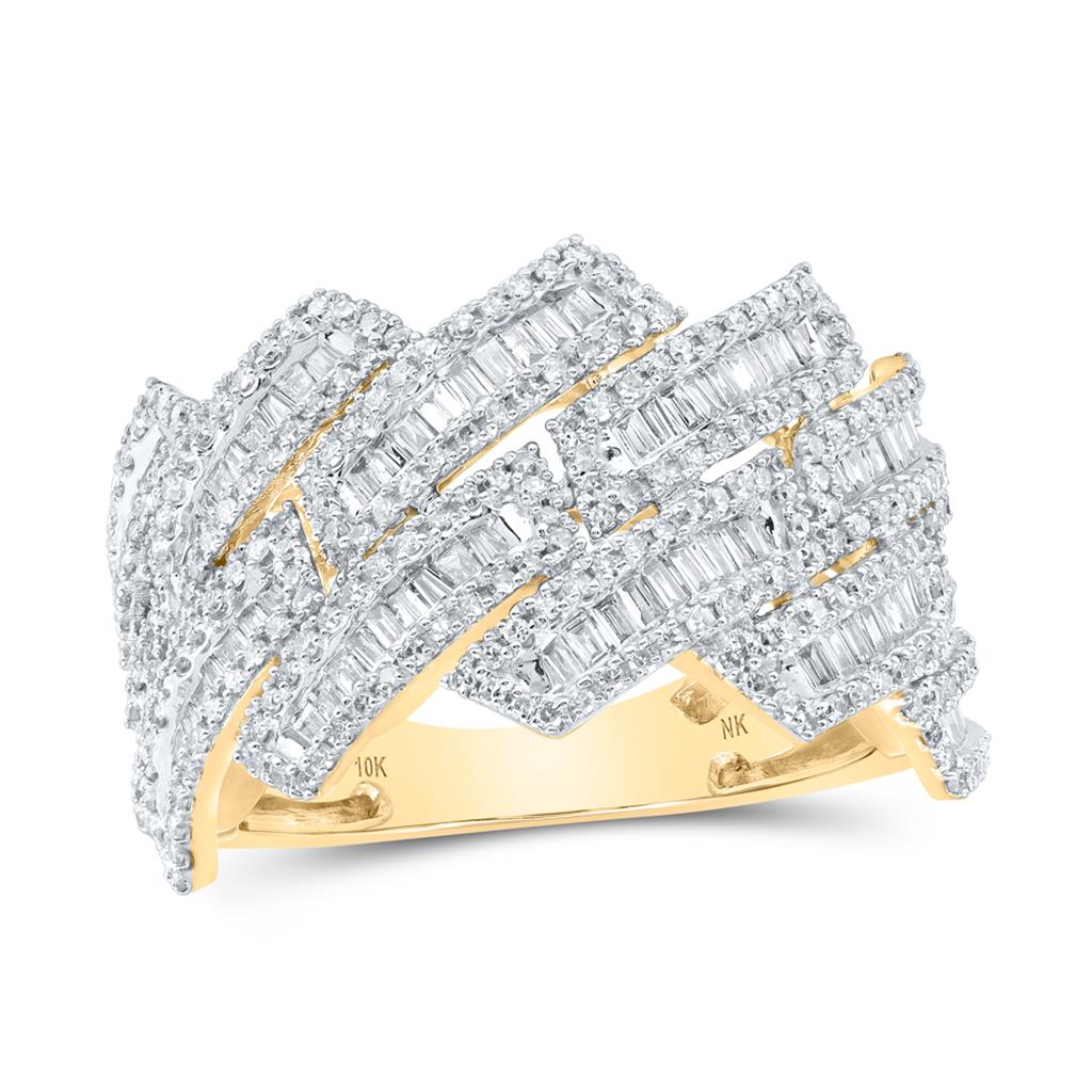10k Yellow Gold Round Diamond Diagonal Band Ring 1-5/8 Cttw