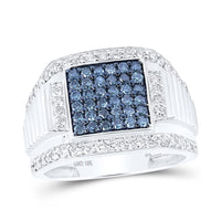 Round Blue Diamond Square Ring 1-5/8 Cttw
