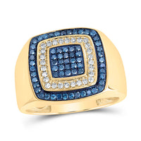 10k Yellow Gold Round Blue Diamond Square Ring 3/4 Cttw