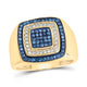 10k Yellow Gold Round Blue Diamond Square Ring 3/4 Cttw