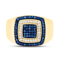 10k Yellow Gold Round Blue Diamond Square Ring 3/4 Cttw