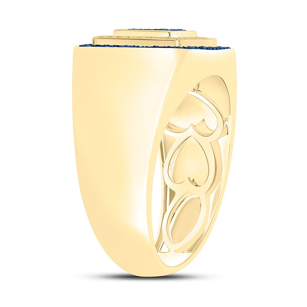 10k Yellow Gold Round Blue Diamond Square Ring 3/4 Cttw