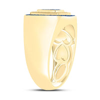 10k Yellow Gold Round Blue Diamond Square Ring 3/4 Cttw