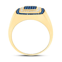 10k Yellow Gold Round Blue Diamond Square Ring 3/4 Cttw