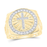 10k Yellow Gold Round Diamond Cross Circle Ring 1/2 Cttw