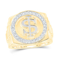 10k Yellow Gold Round Diamond Dollar Sign Circle Ring 1/2 Cttw