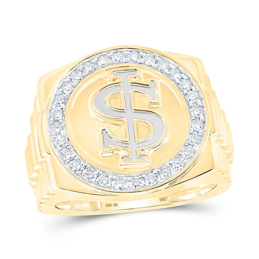 10k Yellow Gold Round Diamond Dollar Sign Circle Ring 1/2 Cttw