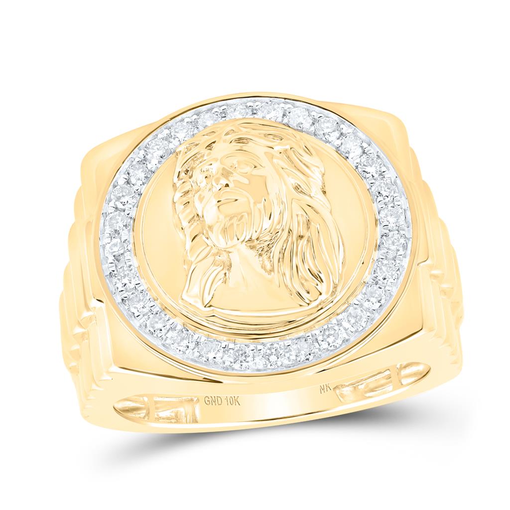 10k Yellow Gold Round Diamond Jesus Face Circle Ring 1/2 Cttw