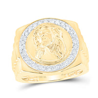10k Yellow Gold Round Diamond Jesus Face Circle Ring 1/2 Cttw