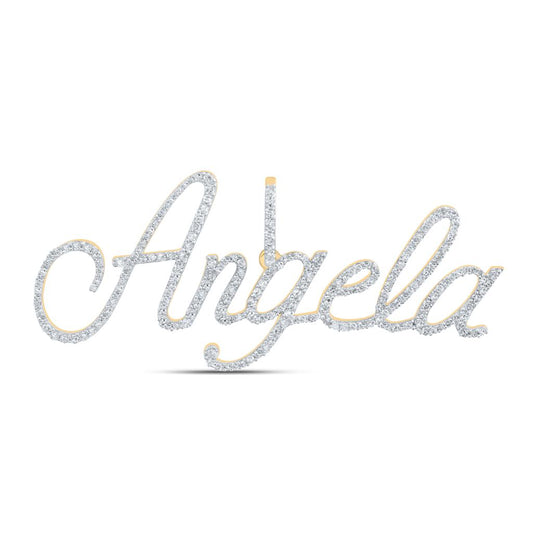 10k Yellow Gold Round Diamond Angela Name Pendant