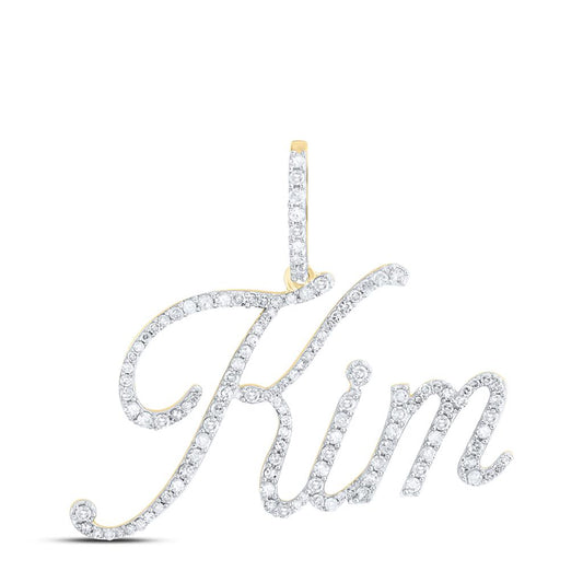 10k Yellow Gold Round Diamond Kim Name Pendant