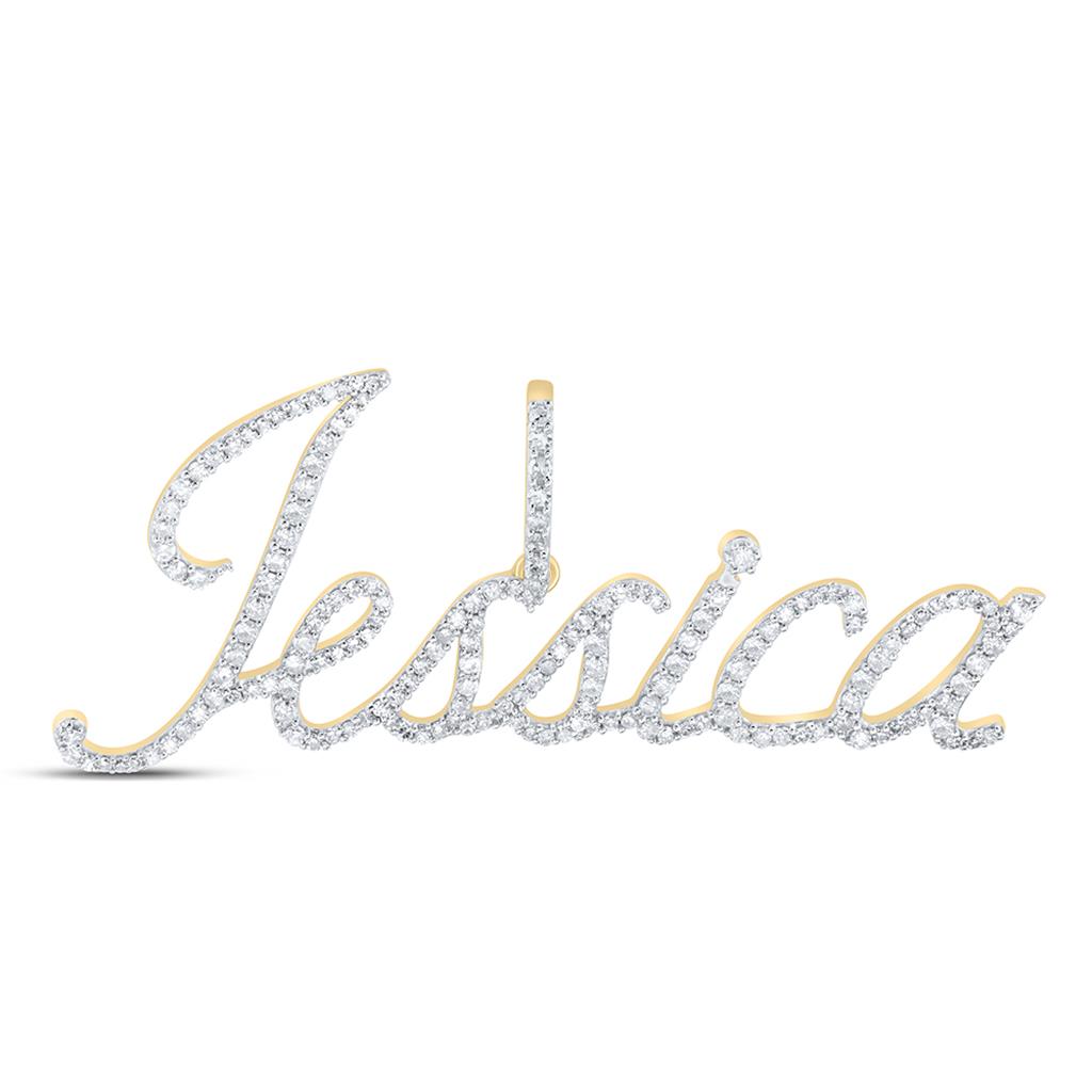 10k Yellow Gold Round Diamond Jessica Name Pendant