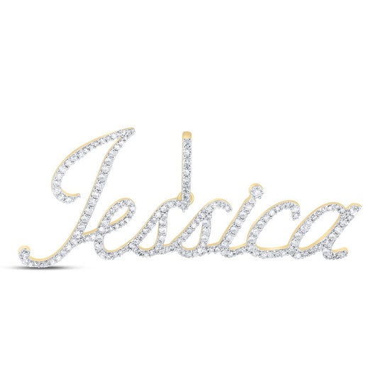 10k Yellow Gold Round Diamond Jessica Name Pendant