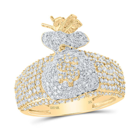 10k Yellow Gold Round Diamond Money Bag Band Ring 1-7/8 Cttw