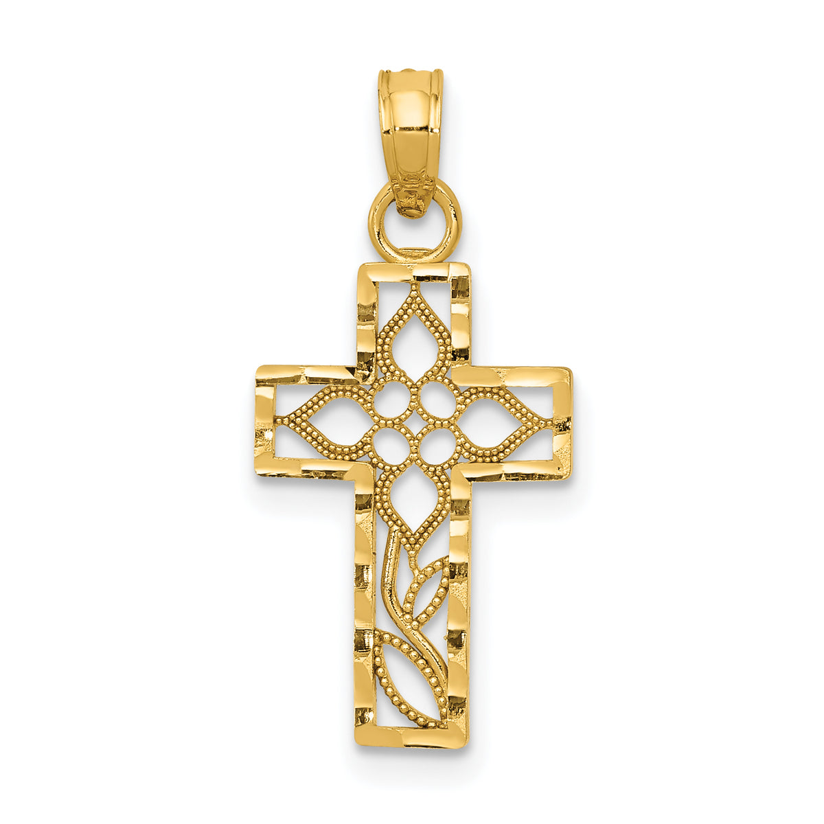 14k Diamond-cut Filigree Cross Pendant