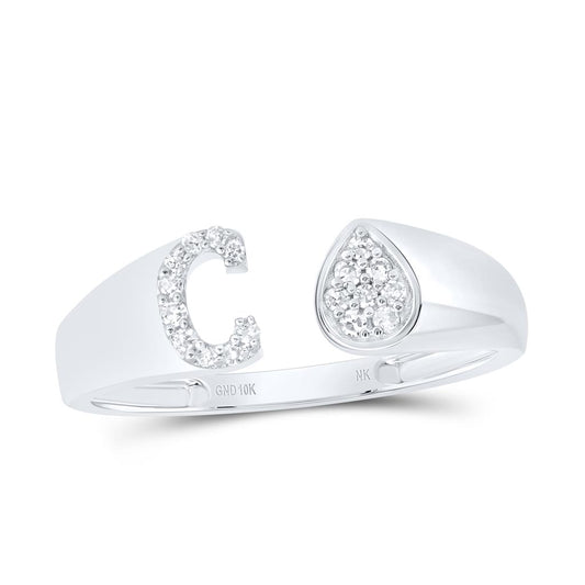 Diamond Gift Initial C Pear Ladies Ring 1/12 Cttw