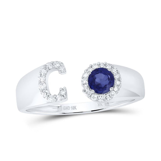 10K White Gold Diamond 4mm Rd-Bs Synthetic Initial Ladies Ring