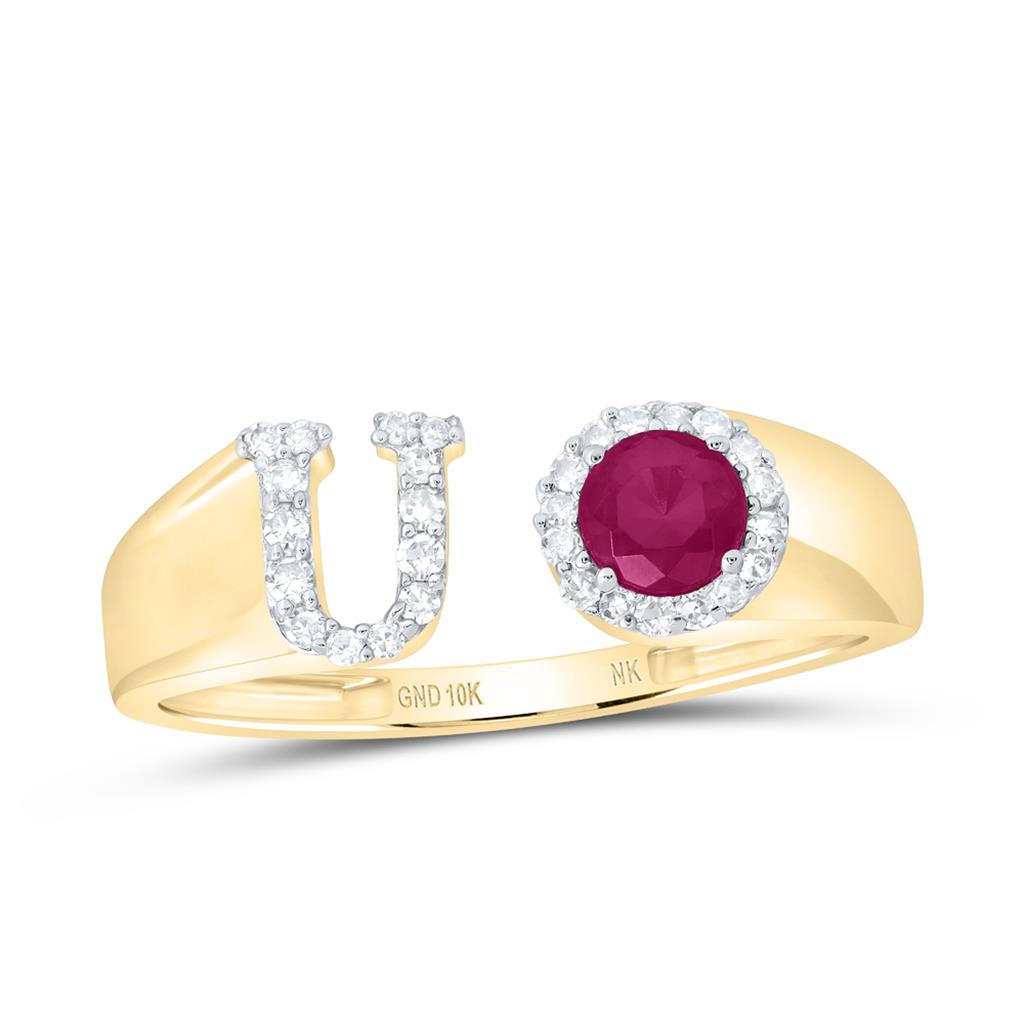 10K Yellow Gold Diamond 4mm Rd-Ru Synthetic Initial Ladies Ring